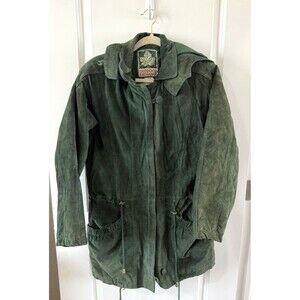 Vintage Outdoor Exchange Womens S(6-8) Green Suede Leather Jacket warm hooded